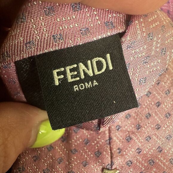 Fendi Tie 100% Silk FF Logo Pink Made In Italy - Picture 9 of 10